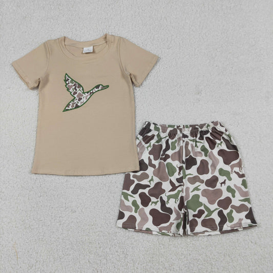 BSSO1646 Embroidered Duck Hunting Camouflage Short Sleeve Shorts Boys Sets 202512 RTS