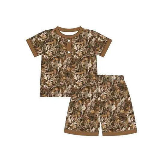 MOQ 5 PCS preorder BSSO1652 Branches and Leaves Brown Short Sleeve Shorts Boys Sets 202511