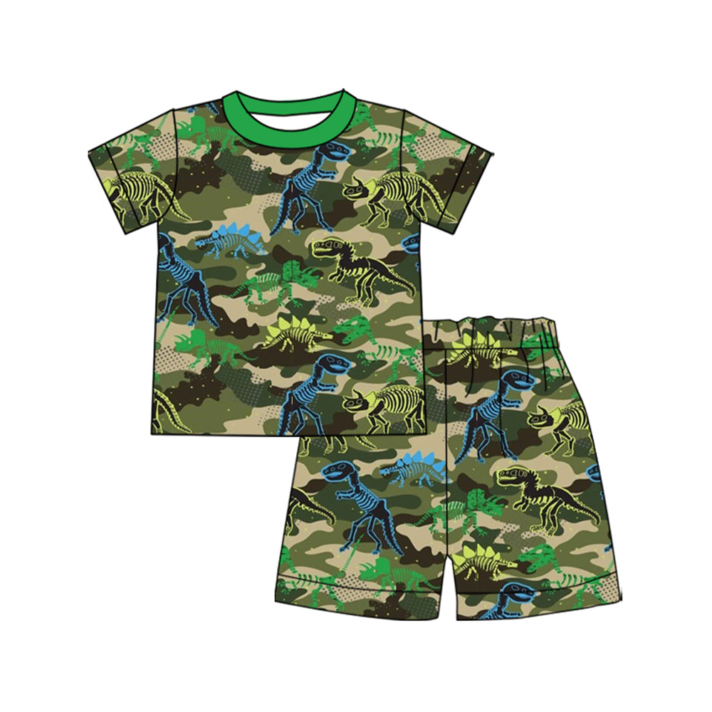 MOQ 5 PCS preorder BSSO1663 Dinosaur Green Camouflage Short-Sleeve Shorts Boys Sets 202511