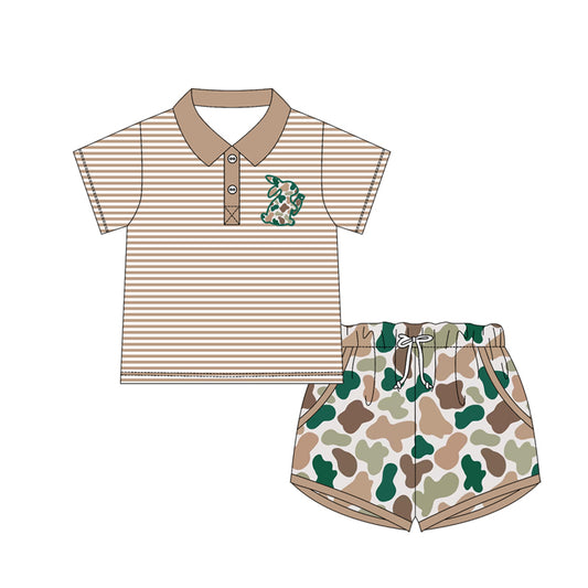 MOQ 5 PCS preorder BSSO1675 Easter Bunny Khaki Stripe Polo Short-Sleeve Camouflage Shorts Boys Sets 202511