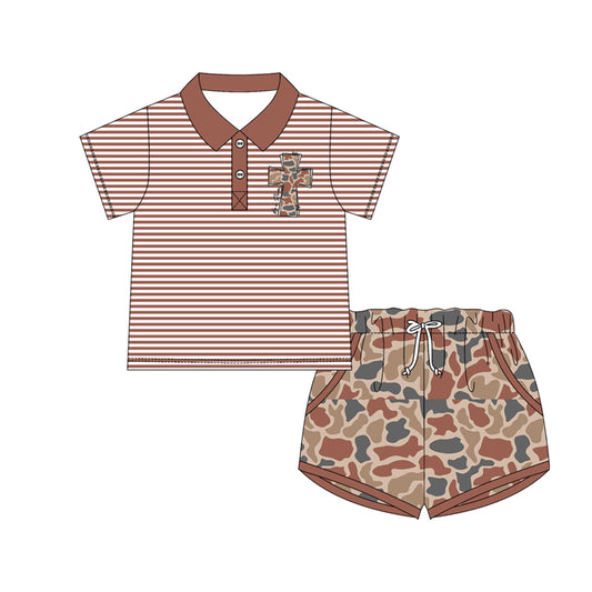 MOQ 5 PCS preorder BSSO1676 Easter Cross Brown Stripe Polo Short-Sleeve Camouflage Shorts Boys Sets 202511