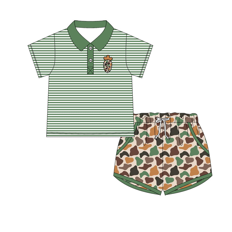 MOQ 5 PCS preorder BSSO1678 Easter Carrots Green Stripe Polo Short-Sleeve Camouflage Shorts Boys Sets 202511