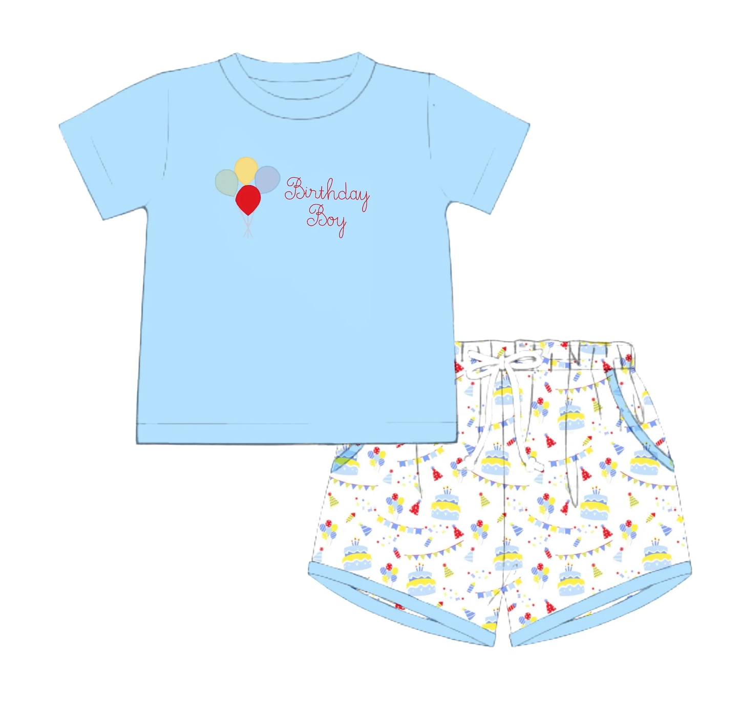 MOQ 5 PCS preorder BSSO1695 Balloon Happy Birthday Boy Blue Short-Sleeve Shorts Boys Sets 202511