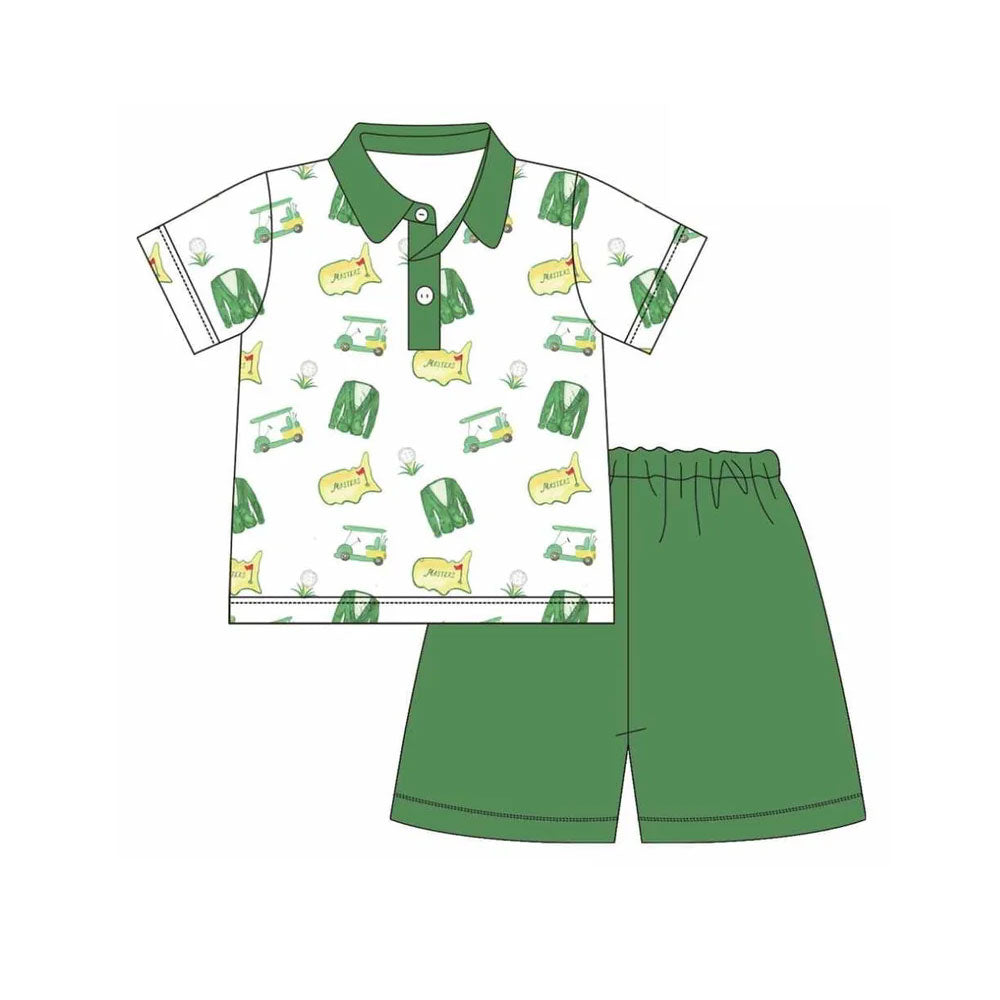 MOQ 5 PCS preorder BSSO1696 Golf Green Polo Short-Sleeve Shorts Boys Sets 202511