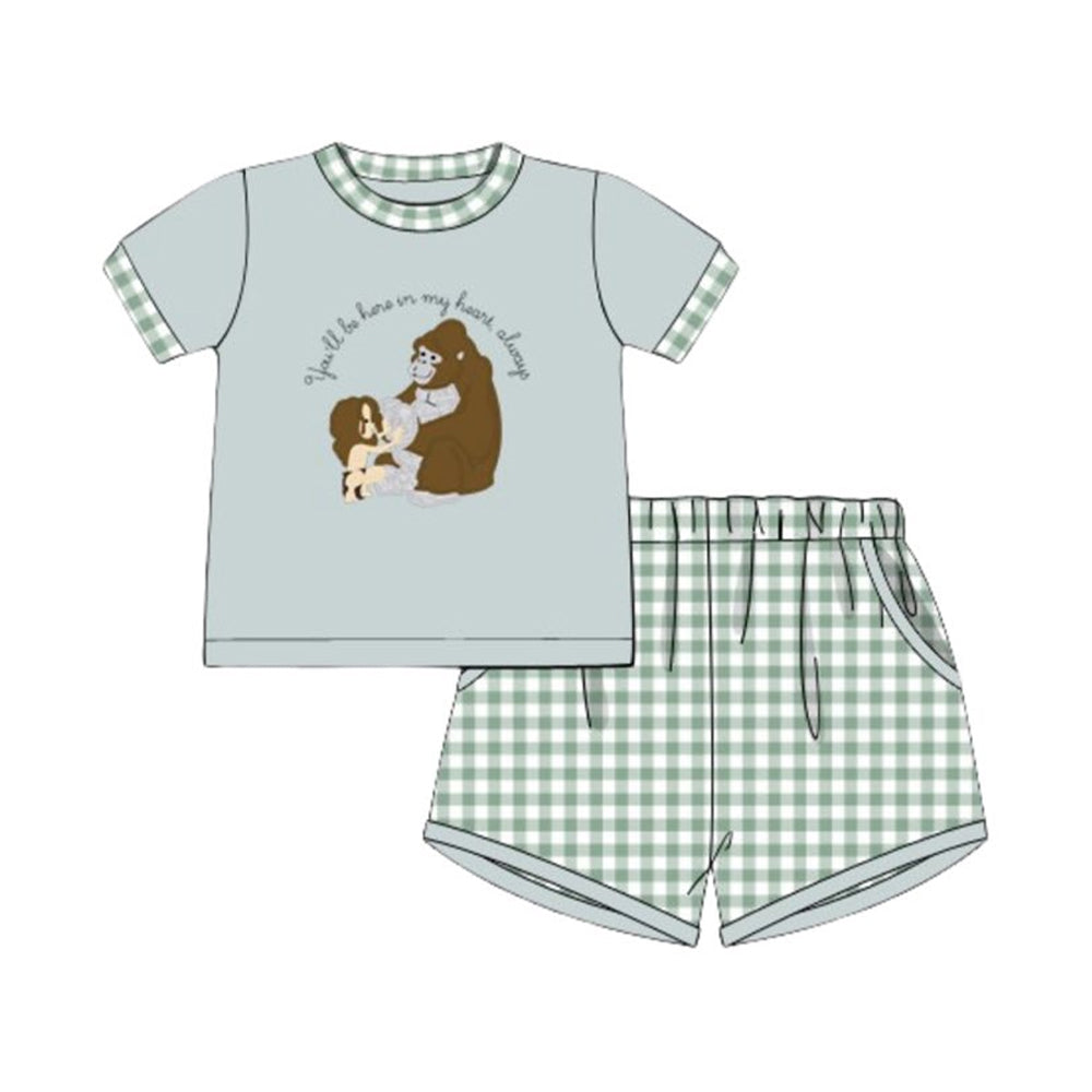 MOQ 5 PCS preorder BSSO1702 You'll be here in my Heart, Always Scarlet Short-Sleeved Green Plaid Short-Sleeve Shorts Boys Sets 202511
