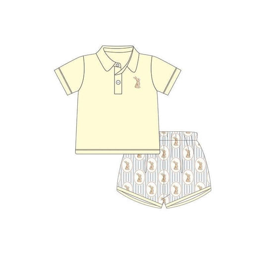 MOQ 5 PCS preorder BSSO1705 Easter Bunny Yellow Polo Short-Sleeved Stripe Shorts Boys Sets 202511