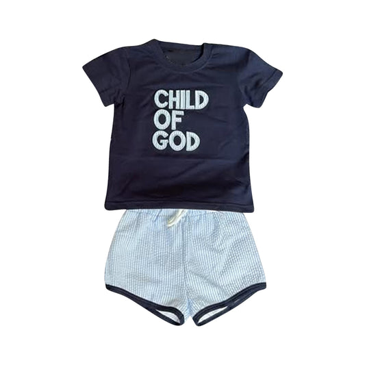 MOQ 5 PCS preorder BSSO1722 Child of God Navy Blue Short Sleeve Stripe Shorts Boys Sets 202511