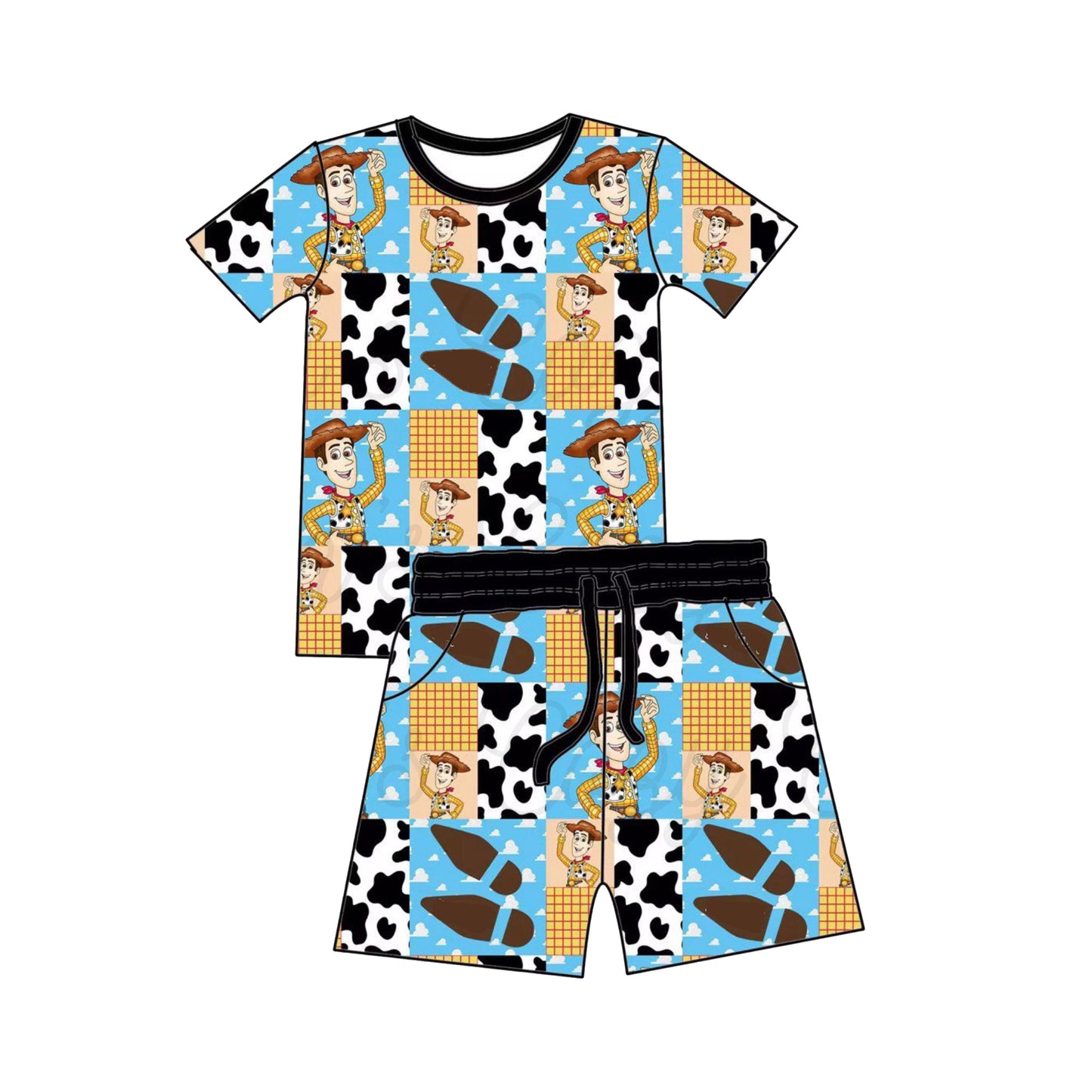 MOQ 5 PCS preorder BSSO1724 Toy Story Cow Print Plaid Short Sleeve Shorts Boys Pajama Set 202511