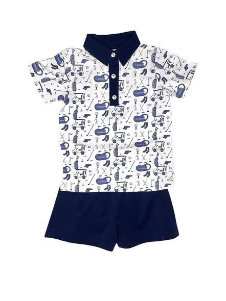 MOQ 5 PCS preorder BSSO1744 Golf Navy Polo Short Sleeve Shorts Boys Sets 202511