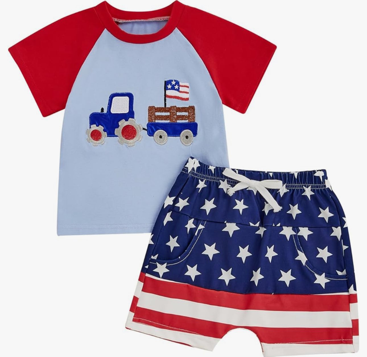 MOQ 5 PCS preorder BSSO1747 4th of July Flag Truck Short Sleeve Shorts Boys Sets 202511