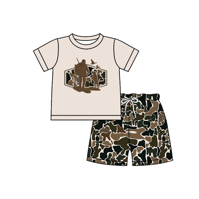 MOQ 5 PCS preorder BSSO1751 Puppy Duck Hunting Short Sleeve Brown Green Camouflage Shorts Boys Sets 202511