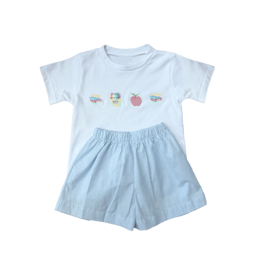 MOQ 5 PCS preorder BSSO1755 Back to School Blue Short Sleeve Shorts Boys Sets 202512