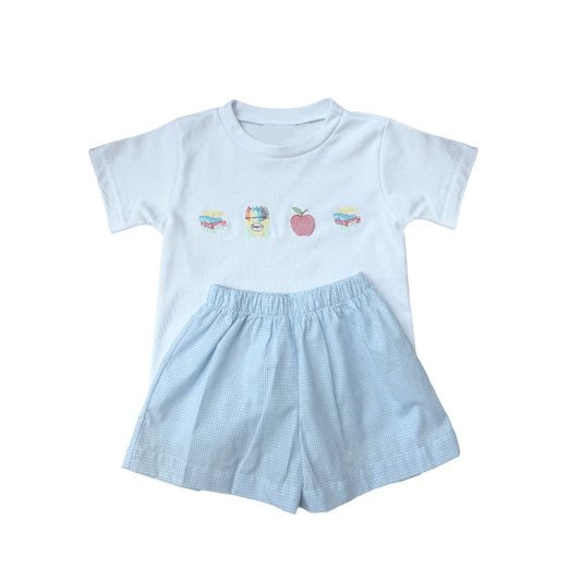 MOQ 5 PCS preorder BSSO1755 Back to School Blue Short Sleeve Shorts Boys Sets 202512