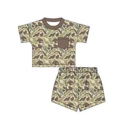 MOQ 5 PCS preorder BSSO1756 Light Green Brown Camouflage Short Sleeve Shorts Boys Sets 202512