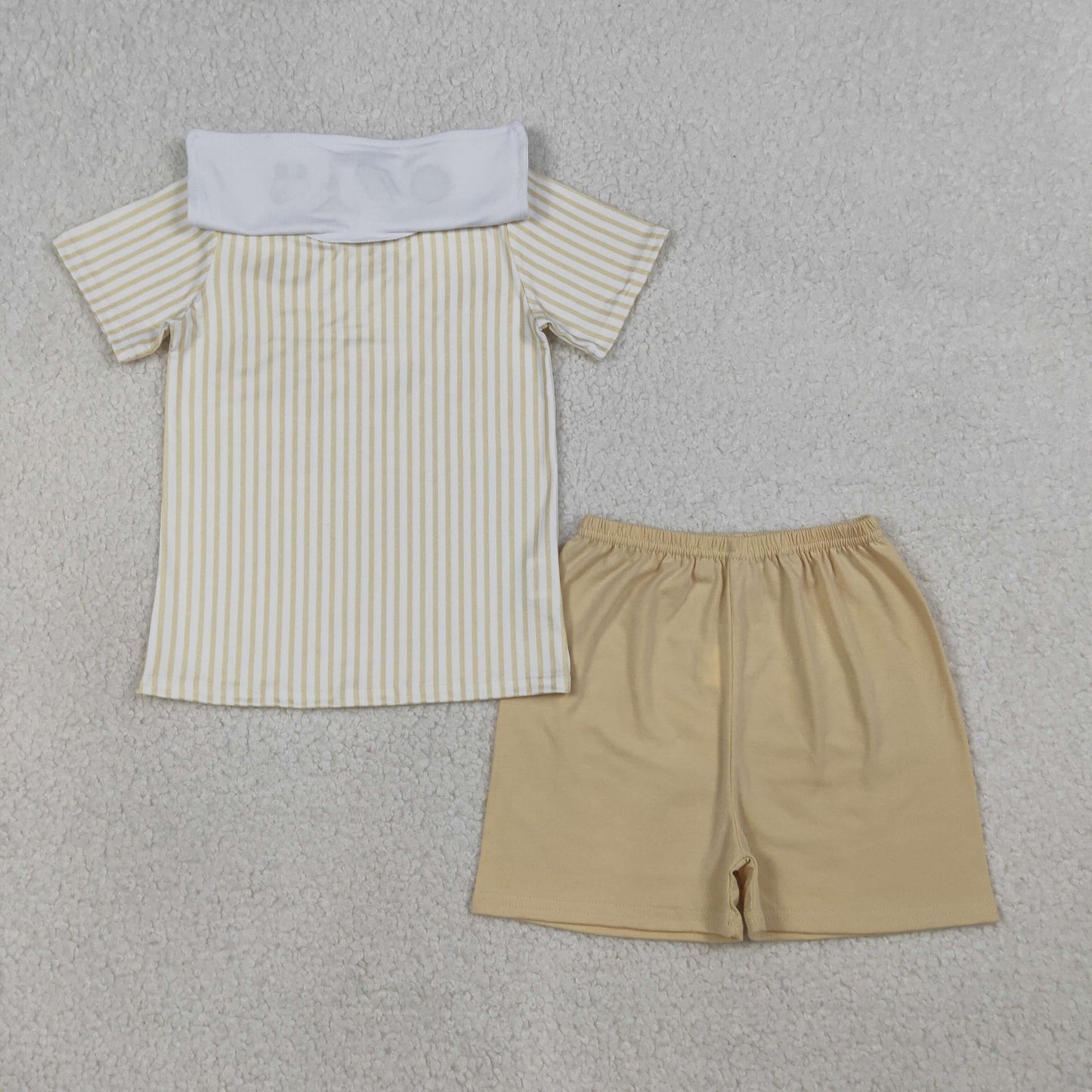 BSSO1777 Embroidered Easter Cross Little Sheep Jesus Bible Khaki Stripe Short Sleeve Shorts Boys Sets 202603 RTS