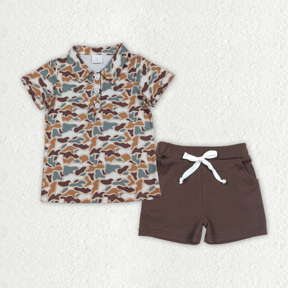 BSSO1781 Brown Camouflage Polo Short Sleeve Shorts Boys Sets 202512 RTS
