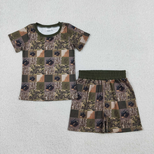 BSSO1801 Letter Army Green Camouflage Plaid Short Sleeve Shorts Boys Sets 202601 RTS