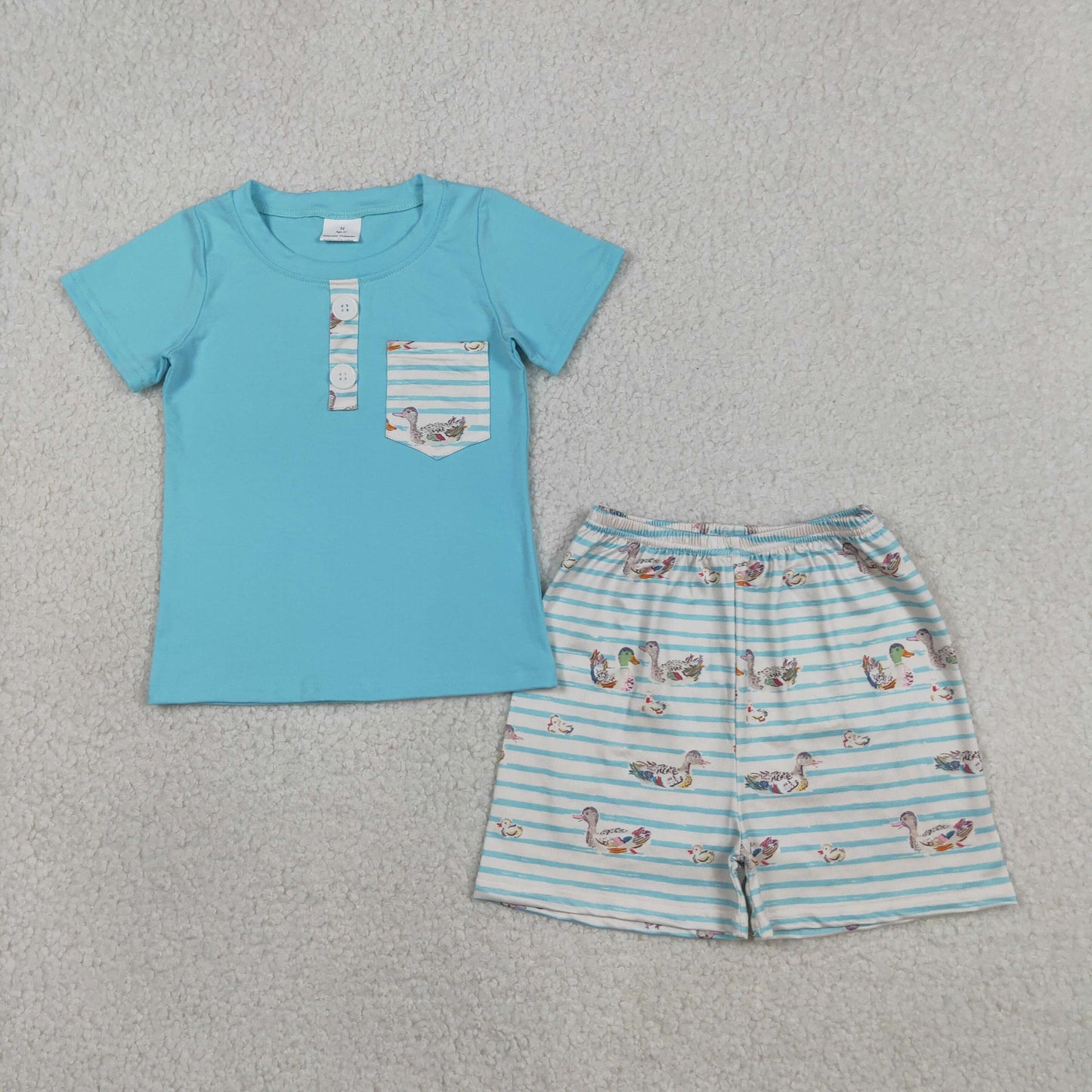 BSSO1802 Duck Stripe Pocket Blue Short Sleeve Shorts Boys Sets 202604 RTS