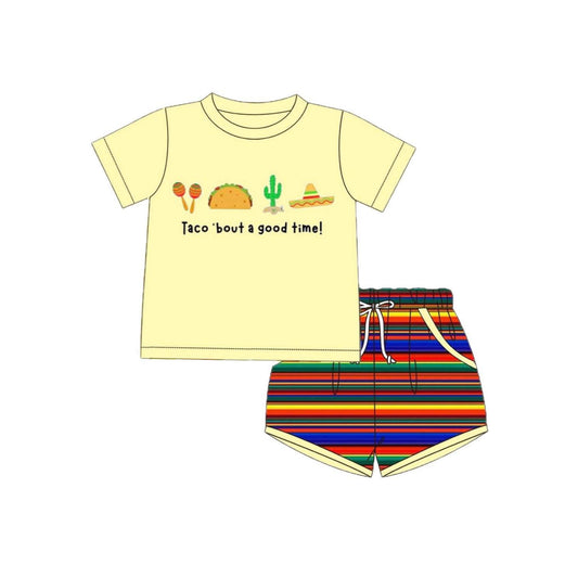 MOQ 5 PCS preorder BSSO1818 Taco Cactus Hat Yellow Short Sleeve Colored Stripe Shorts Boys Sets 202512