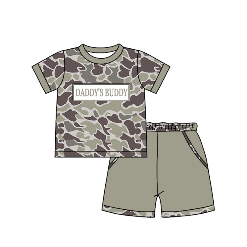 MOQ 5 PCS preorder BSSO1836 DADDY'S BUDDY Gray Green Brown Camouflage Short Sleeve Shorts Boys Sets 202601