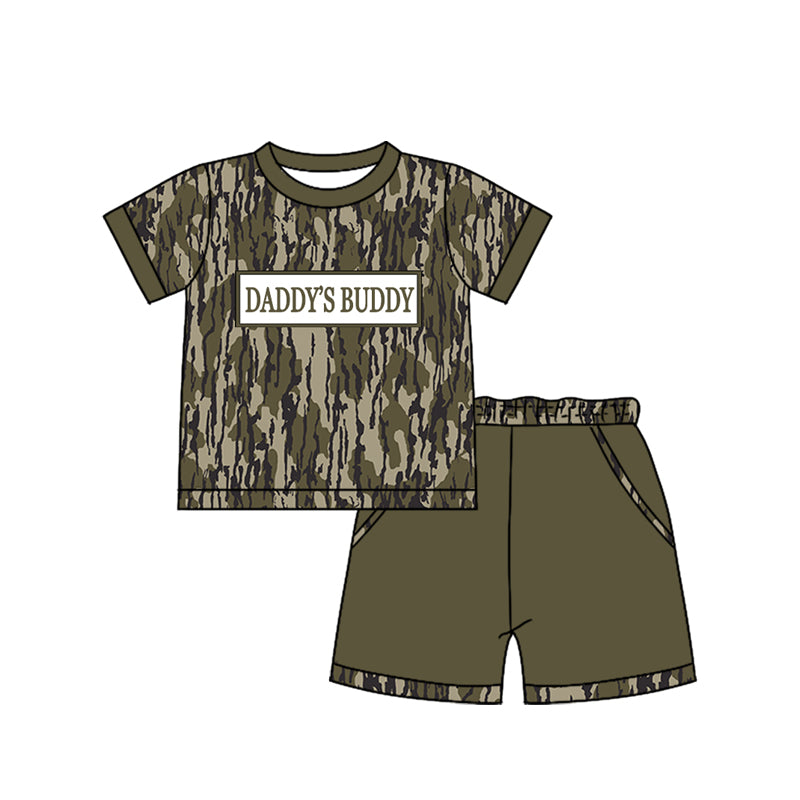 MOQ 5 PCS preorder BSSO1837 DADDY'S BUDDY Army Green Camouflage Short Sleeve Shorts Boys Sets 202601