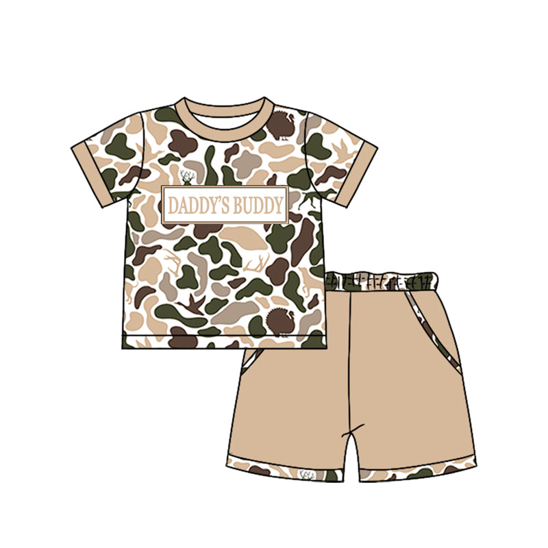 MOQ 5 PCS preorder BSSO1841 DADDY'S BUDDY Duck Hunting Beige Brown Camouflage Short Sleeve Shorts Boys Sets 202601