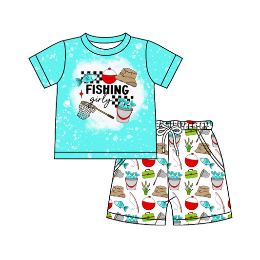 MOQ 5 PCS preorder BSSO1861 Fishing Net Blue Green Short Sleeve Shorts Boys Sets 202601