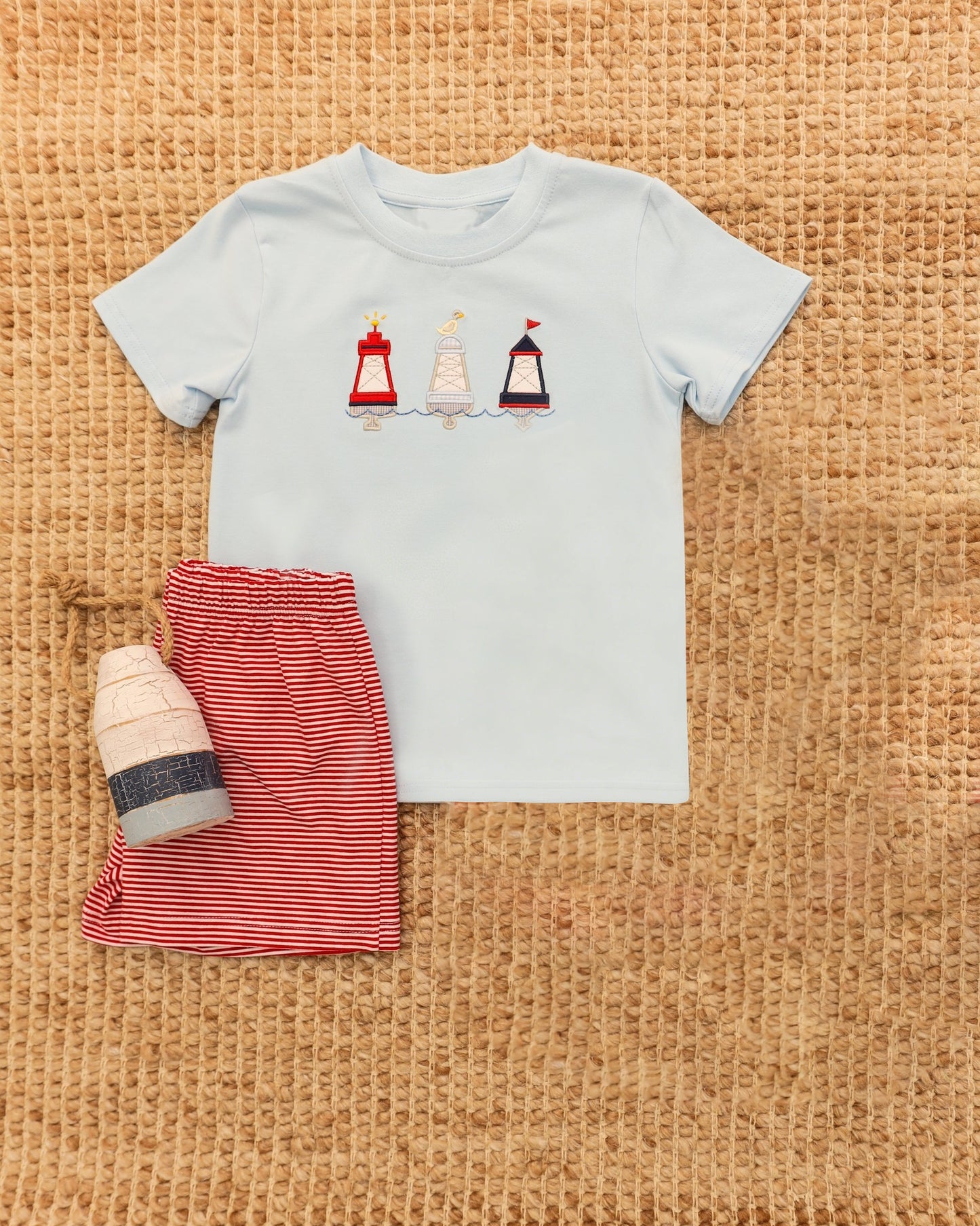 MOQ 5 PCS preorder BSSO1863 Floating Short Sleeve Red Stripe Shorts Boys Sets 202601