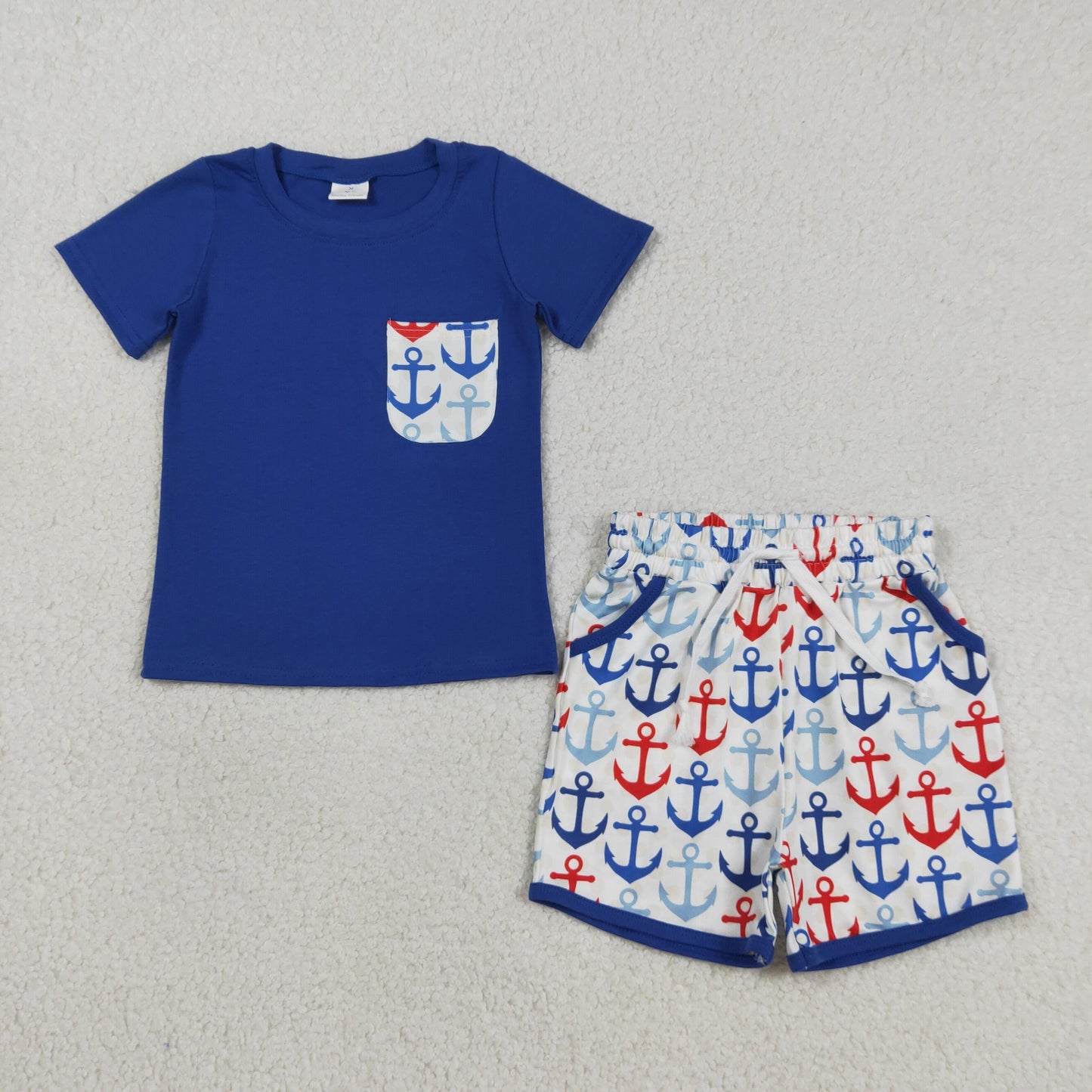 BSSO1874 Anchor Pocket Navy Short Sleeve Shorts Boys Sets 202603 RTS