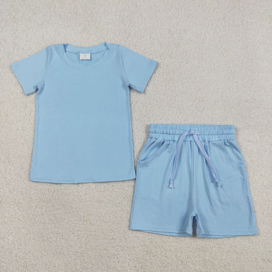 BSSO1887 Solid Sky Blue Short Sleeve Shorts Boys Sets 202603 RTS