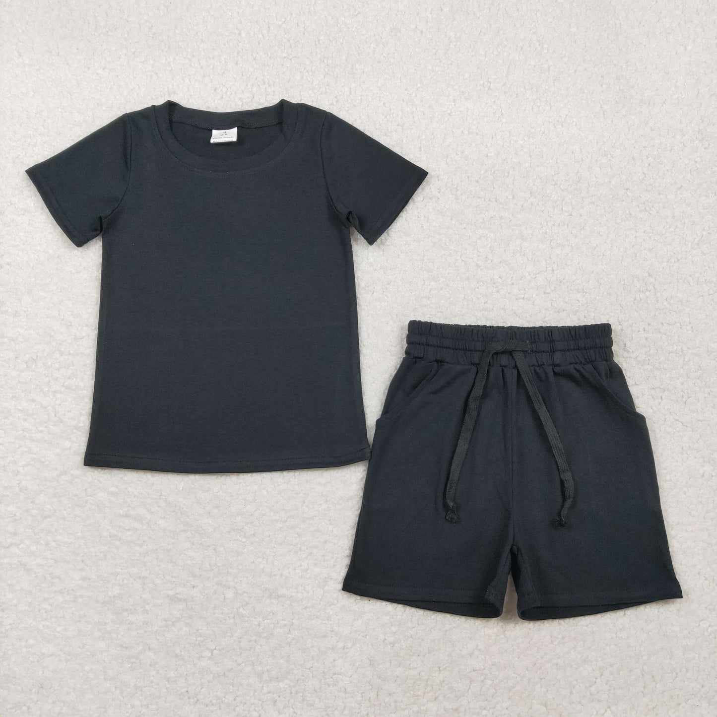 BSSO1889 Solid Black Short Sleeve Shorts Boys Sets 202603 RTS