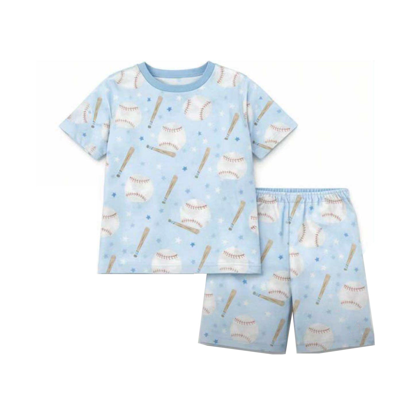 MOQ 5 PCS preorder BSSO1890 Baseball Star Light Blue Short Sleeve Shorts Boys Sets 202601