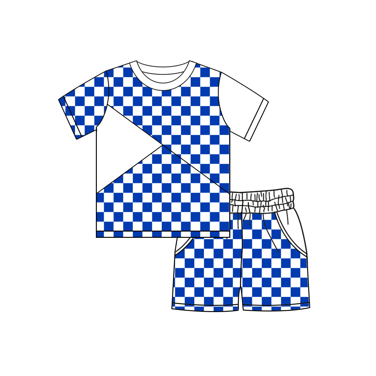 MOQ 5 PCS preorder BSSO1893 Blue White Plaid Patchwork Short Sleeve Shorts Boys Sets 202601