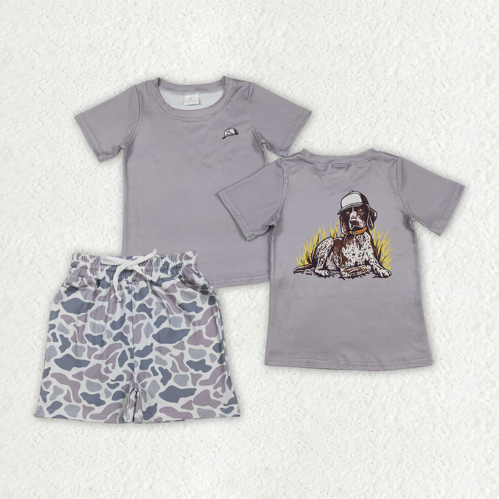 BSSO1900 Puppy Gray Short Sleeve Camouflage Shorts Boys Sets 202601 RTS