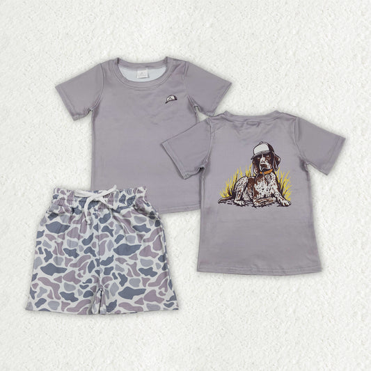 BSSO1900 Puppy Gray Short Sleeve Camouflage Shorts Boys Sets 202601 RTS