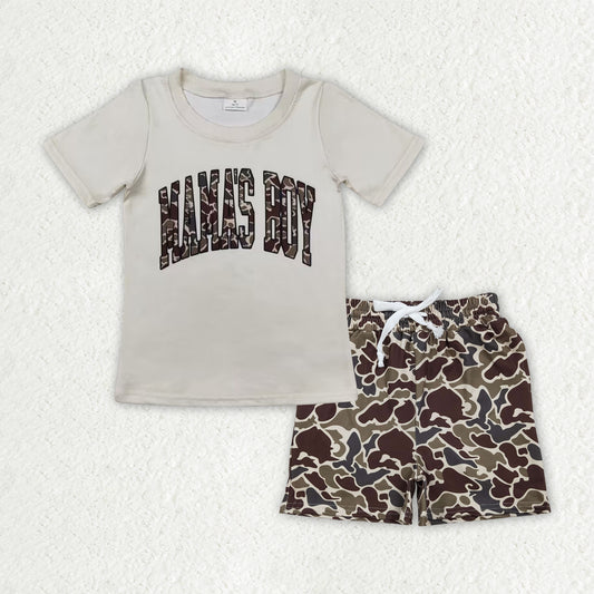 BSSO1901 MAMA'S BOY Camouflage Letter Beige Short Sleeve Shorts Boys Sets 202601 RTS