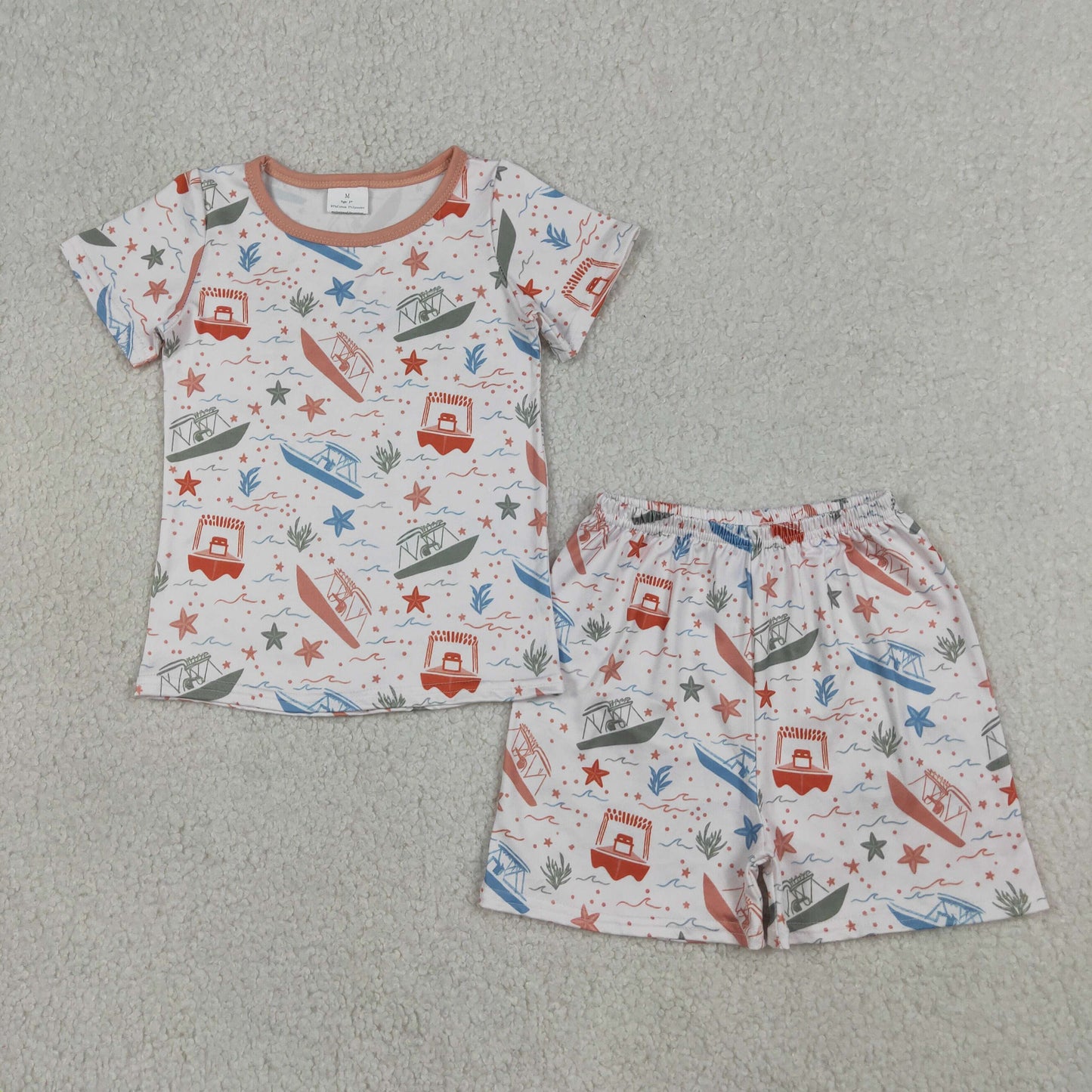 BSSO1904 Boat Starfish Coral Light Brown White Short Sleeve Shorts Boys Sets 202604 RTS
