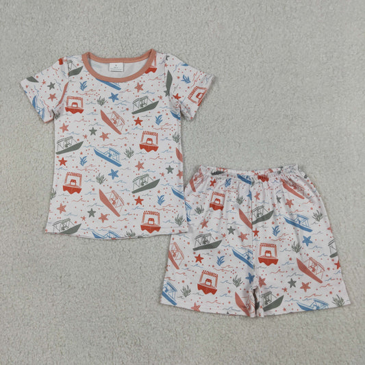 BSSO1904 Boat Starfish Coral Light Brown White Short Sleeve Shorts Boys Sets 202604 RTS