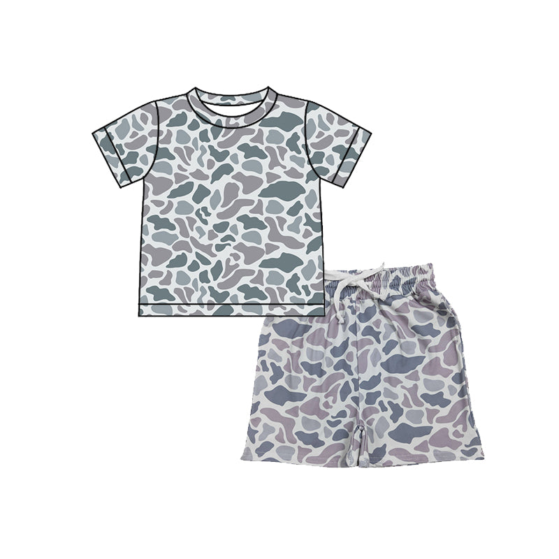MOQ 5 PCS preorder BSSO1908 Gray Blue Camouflage Short Sleeve Shorts Boys Sets 202601