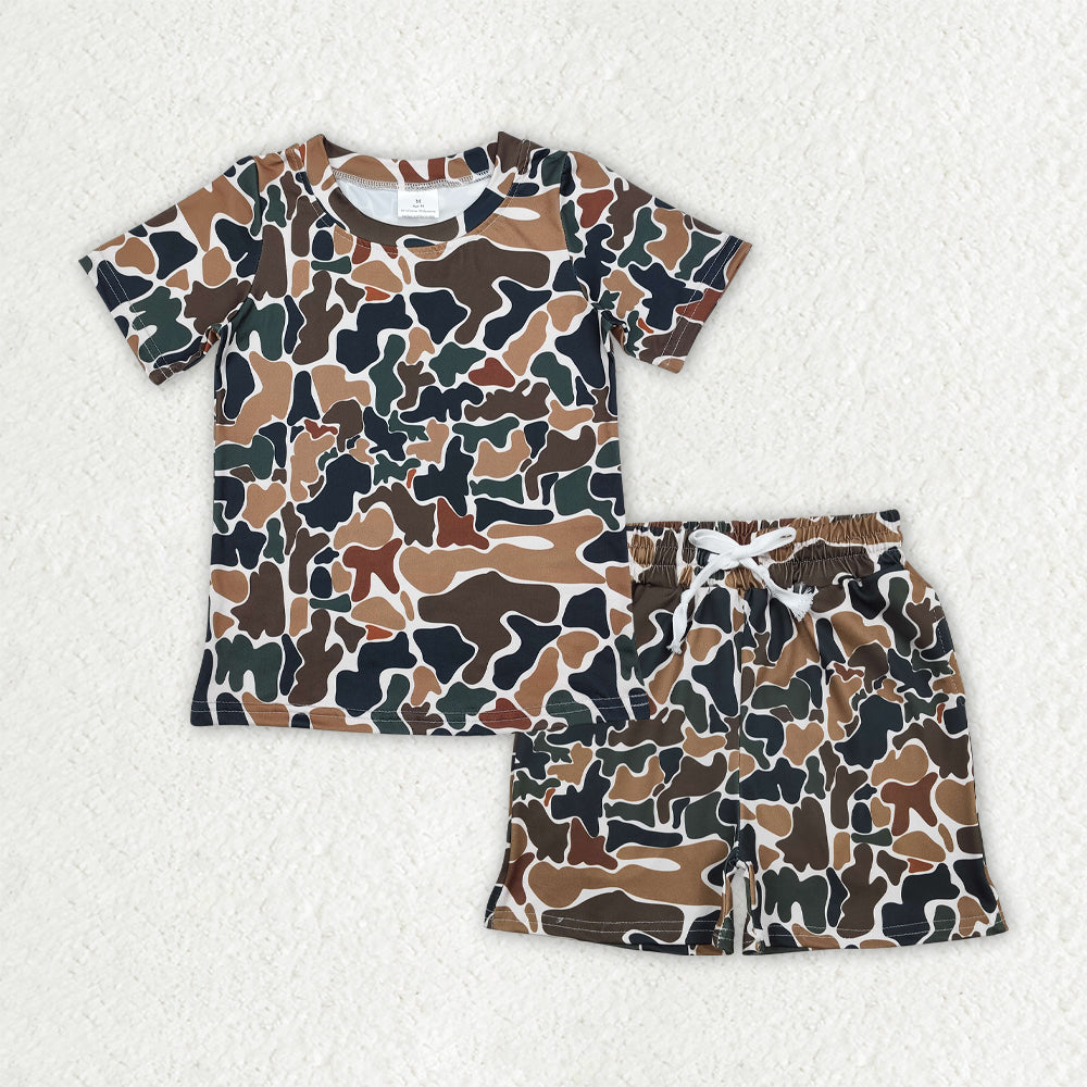 BSSO1911 Brown Green Camouflage Short Sleeve Shorts Boys Sets 202601 RTS