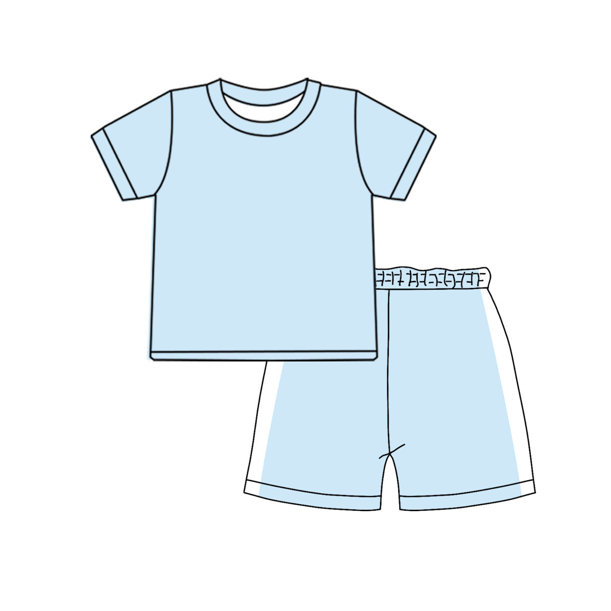 MOQ 5 PCS preorder BSSO1925 Blue White Patchwork Short Sleeve Shorts Boys Sets 202601