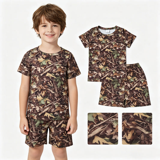 BSSO1929 Branches Leaves Brown Short Sleeve Shorts Boys Sets 202605 RTS