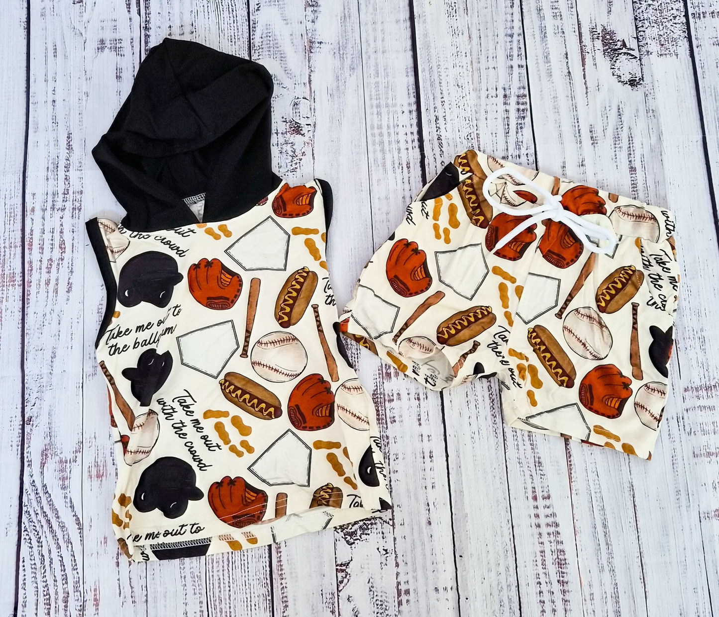 MOQ 5 PCS preorder BSSO1935 Baseball Gloves Hooded Short Sleeve Shorts Boys Sets 202602