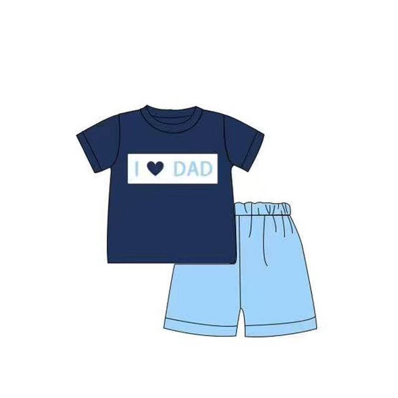 MOQ 5 PCS preorder BSSO1943 I Love Dad Navy Blue Short Sleeve Shorts Boys Sets 202602