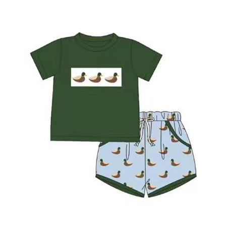 MOQ 5 PCS preorder BSSO1949 Duck Hunting Dark Green Short Sleeve Shorts Boys Sets 202603