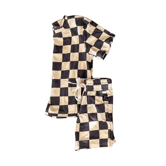 MOQ 5 PCS preorder BSSO1961 Beige Black Plaid Short Sleeve Shorts Boys Sets 202603