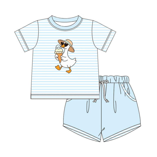 MOQ 5 PCS preorder BSSO1966 Goose Ice Cream Blue Stripe Short Sleeve Shorts Boys Sets 202603