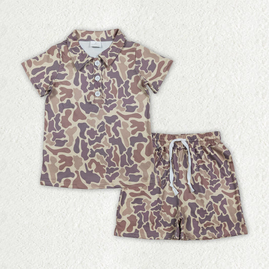 BSSO1996 Light Brown Camouflage Polo Short Sleeve Shorts Boys Sets 202603 RTS