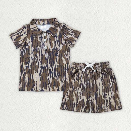 BSSO1997 Brown Leaf Camouflage Polo Short Sleeve Shorts Boys Sets 202603 RTS