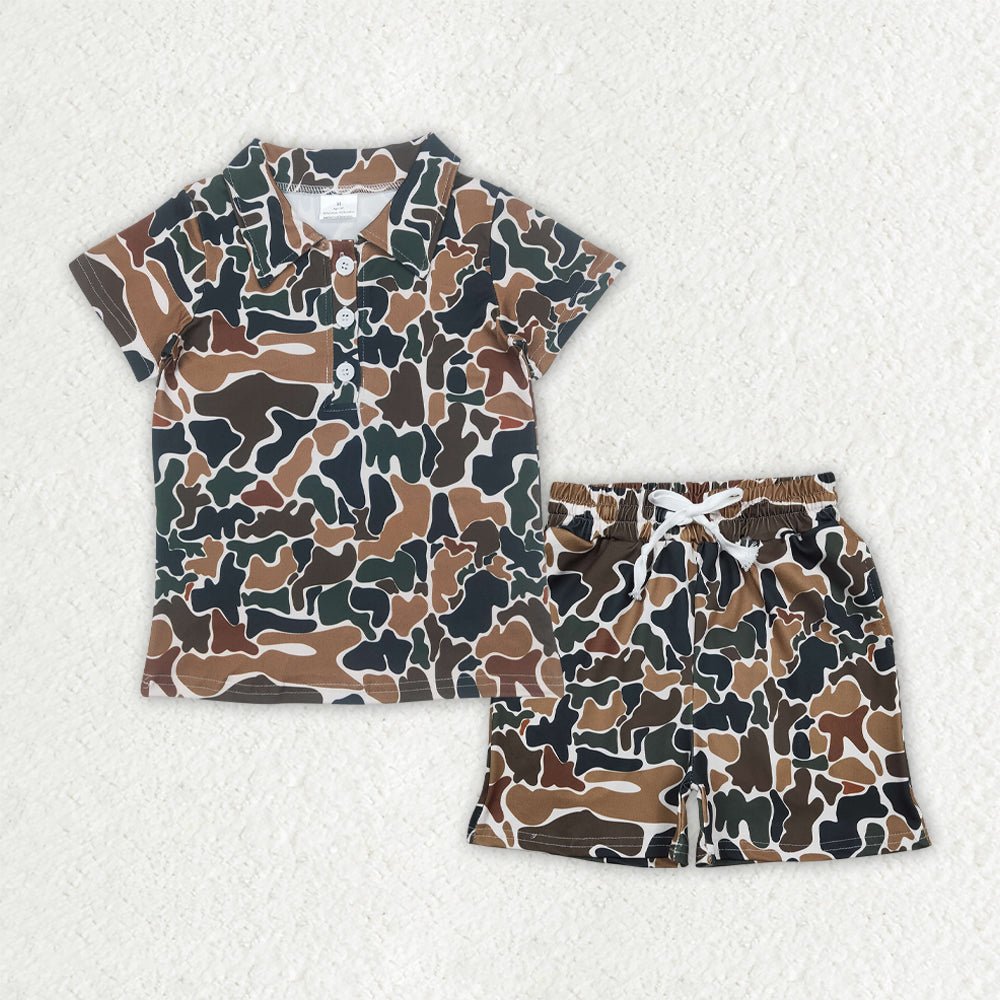 BSSO1998 Brown Green Camouflage Polo Short Sleeve Shorts Boys Sets 202603 RTS